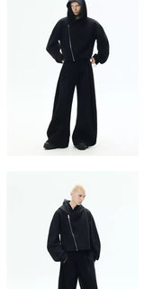 Curved Sleeves Zip Hooded Cardigan