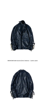 Two-Tone Metal Buckle Leather Trench Coat