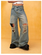 Men's Blue Distressed Wide Leg Jeans