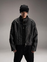 Distressed Deconstructed Biker Leather Jacket