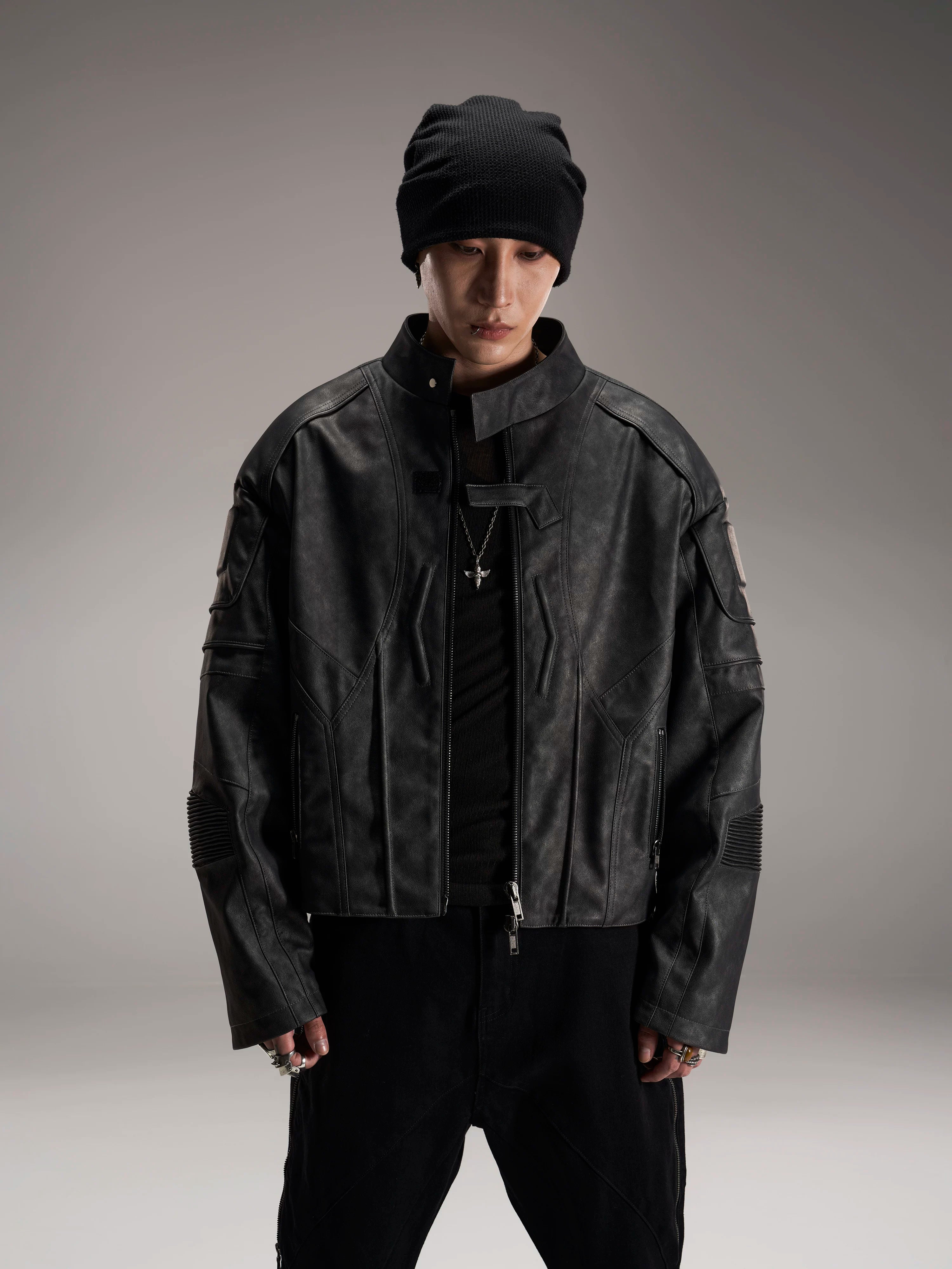 Distressed Deconstructed Biker Leather Jacket