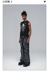 Fringed Ripped Washed Straight Jeans