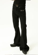Men's Black Metal Buckle Jeans