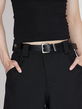 Unisex Rectangular Brass Buckle Leather Belt