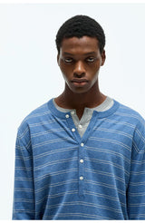 Striped Henley Cotton Cashmere Sweater