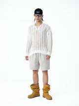 Men's Black Gray Elastic Waist Shorts