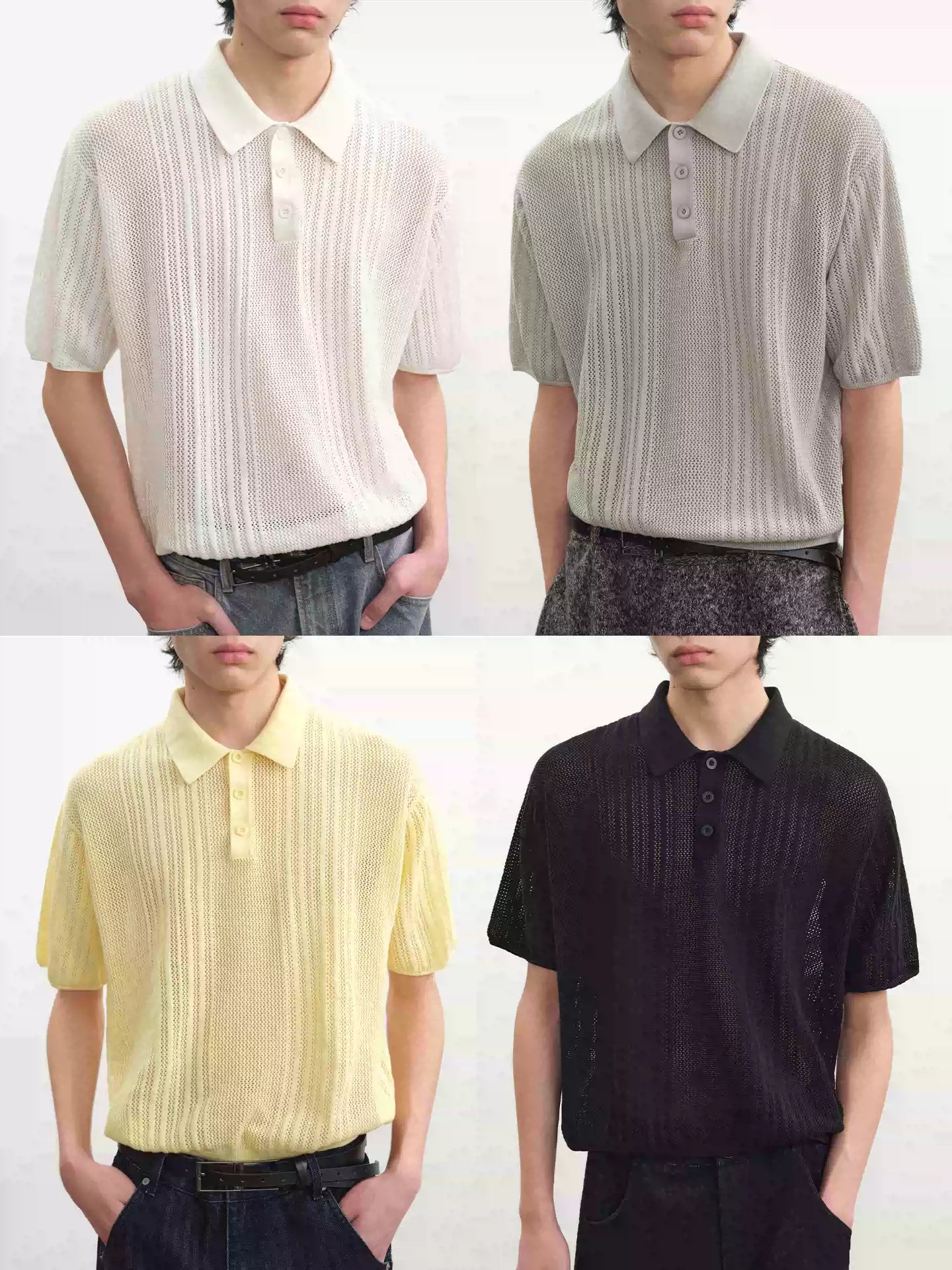 Cutout Ribbed Cotton Polo Shirts