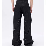 Pleated Wide Leg Raw Denim Jeans