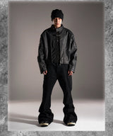 Distressed Deconstructed Biker Leather Jacket