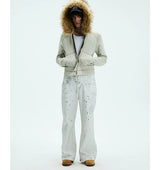 Washed Detachable Fur Zip Hoodie