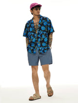 Blue Short Sleeve Cuban Collar Shirts