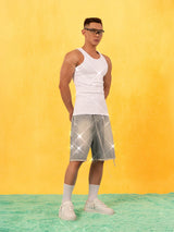 Rhinestone Ribbed Stretchy Metal Tank Tops