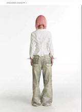 Vintage Digital Lace Print Flare Jeans