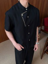 Contrast False Placket Short Sleeve Shirt