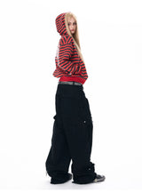 Men's Crop Motor Embroidered Striped Hoodie