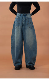 Men's Blue Riveted Curved Jeans