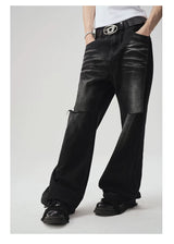 Two-Tone Distressed Wide Leg Flared Jeans