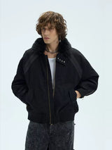 Orange Padded Detachable Fur Bomber Jacket