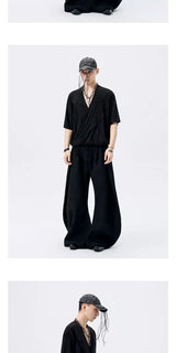 Black Y-Neck Magnetic Double Door Tee