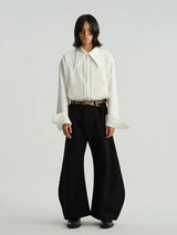Sharp Collared Striped Pleated Shirt