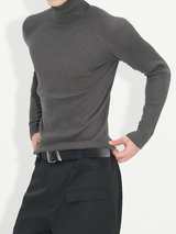 Slim Fit Ribbed Knit Long Sleeve Tops