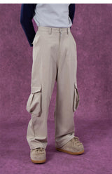 Men's Pink Beige Multi-pocket Cargo Pants