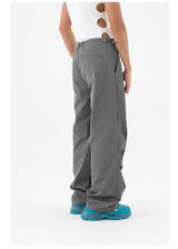 Black Khaki Drawstring Wide Leg Pants