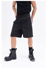 Black White Gray Striped Drawstring Shorts