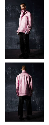 Two-Tone Metal Buckle Leather Trench Coat