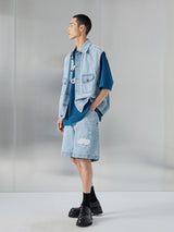 Distressed Patched Denim Pants