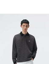 Striped Embroidered Long Sleeve Polo Tee