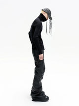 Double Zip High Neck Knit Cardigan