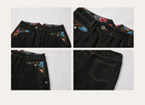 Washed Color-Blocked Floral Jacquard Flare Jeans