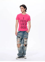 Men's Rhinestone Letter Crew Neck Tees