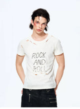 Unisex Rivet Letter Washed Distressed Tees