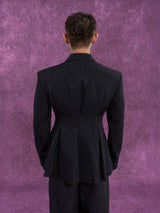 Casual Black Striped Padded Blazers
