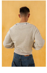 Heather Gray Striped Off-Shoulder Zip-Up Sweatshirt