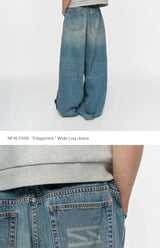 Wide Leg Cuffed Washed Jeans