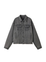 Men's Washed Frayed Collared Denim Jacket