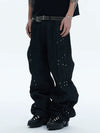 Asymmetric Pleated Studded Raw Denim Jeans