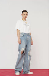 Men's Distressed Baggy Straight Jeans