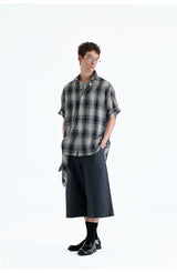 Loose Plaid Cotton Short Sleeve Shirt