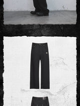 Embroidered Devil Straight-Leg Denim-Style Terry Sweatpants