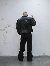 Washed Distressed Printed Gradient Detroit Jacket