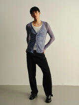 Frayed Slim Cutout Deep V-Neck Cardigan