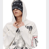 Tri-color Washed Distressed Embroidered V-neck Hoodie