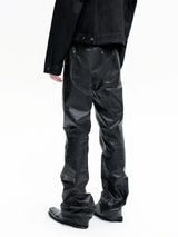 Dark Stacked Waxed Straight Skinny Pants