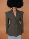 Men's Sage Green Padded Cinched Blazer
