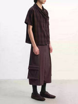 Pleated Cross Collar Plaid Tee
