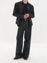Fitting Waxed Leather Patchwork Straight Jeans